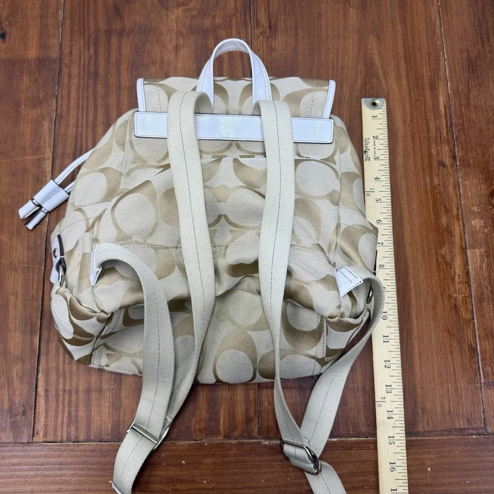 Coach Tan Canvas Backpack with Leather White Trim- Kyra Daisy Signature
